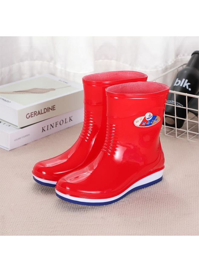 Fashion Rain Boots Women's Short Rain Boots Four Seasons Water Shoes Outer Wear Waterproof Rubber Shoes Thick Bottom Water Boots Fleece-lined Warm Cover Shoes