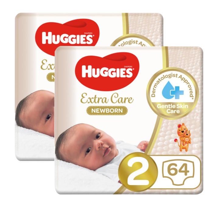 Huggies New Born Diapers Size 2 64's Dual Pack