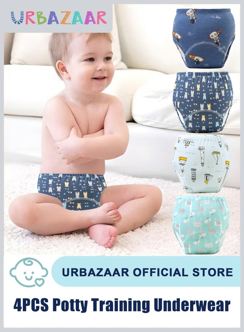 URbazaar Baby Potty Training Underwear for Boys and Girls, 4 Pack Absorbent Training Pants for Toddlers with Printed Reusable Cotton Toilet Training Pants for 12-18kg Kids (2-4 Years) - Image 1