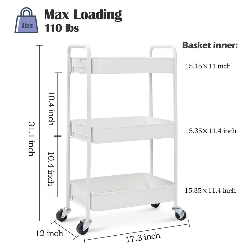 TOOLF 5-Tier Metal Rolling Cart with Wheels, Storage Utility Organizer Cart for Kitchen, Bathroom, Office, Baby Essentials & Makeup - Lockable Casters, Easy Assembly, Large Capacity, White - Image 2
