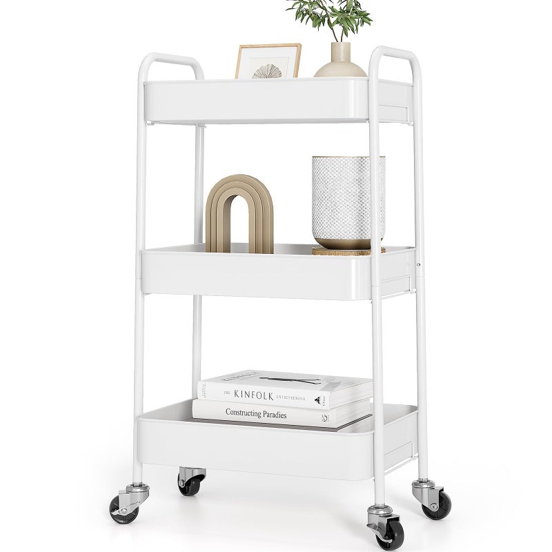 TOOLF 5-Tier Metal Rolling Cart with Wheels, Storage Utility Organizer Cart for Kitchen, Bathroom, Office, Baby Essentials & Makeup - Lockable Casters, Easy Assembly, Large Capacity, White - Image 1