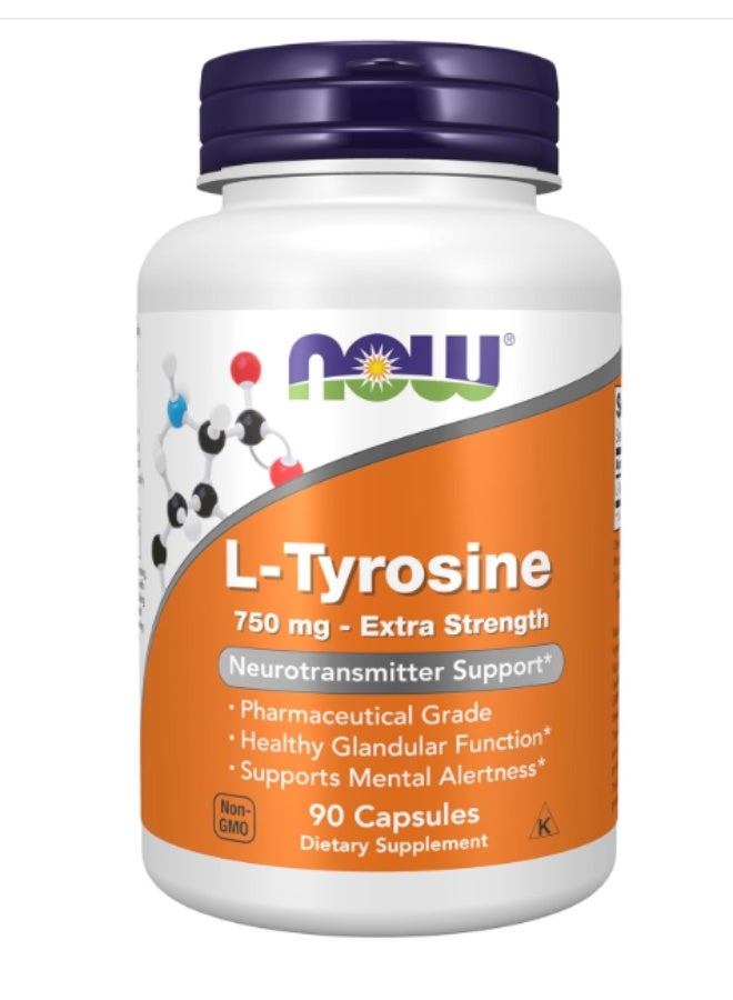مكملات ناو، إل-تيروسين 750 ملغ، يدعم اليقظة الذهنية*، يدعم النواقل العصبية*، 90 كبسولة