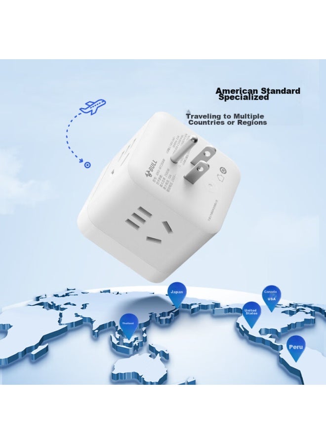Bull 3-g American Standard Travel Socket Adapter, 20w Fast Charging Usb Converter, Cube Socket, Suitable For Main Power Switches In Usa, Canada, Japan, Philippines And Other Countries - Image 2