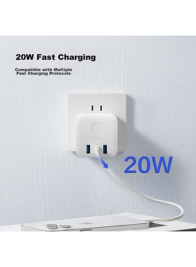 Bull 3-g American Standard Travel Socket Adapter, 20w Fast Charging Usb Converter, Cube Socket, Suitable For Main Power Switches In Usa, Canada, Japan, Philippines And Other Countries - Image 4