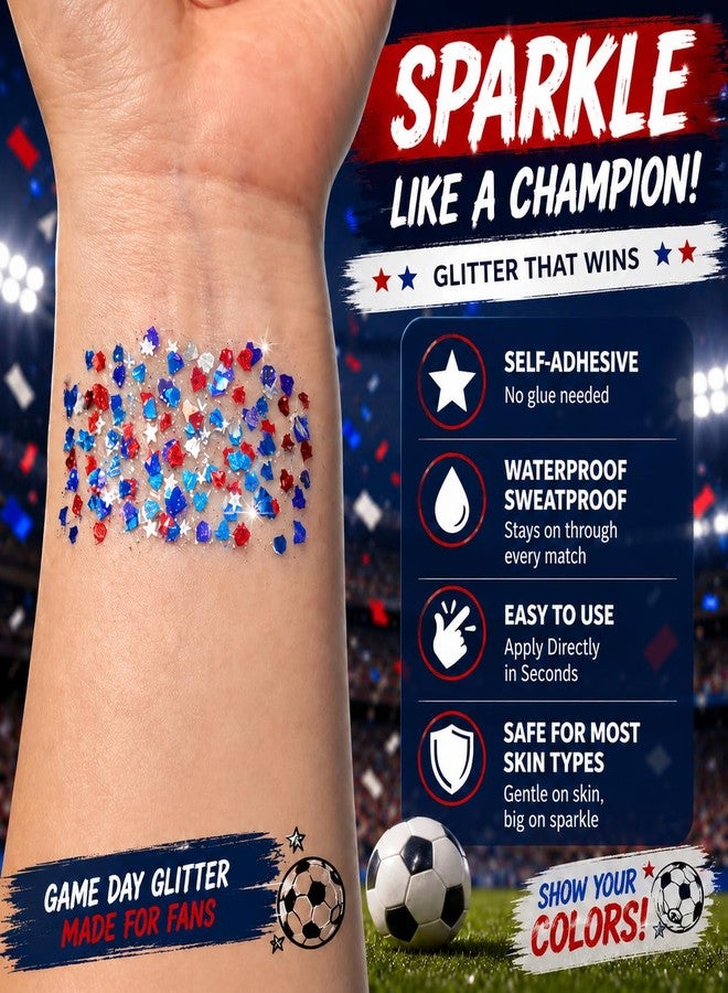 Mysense Red White Blue Glitter Stick for Face Hair Body, Waterproof Patriotic Glitter with Heart & Star Sequins, 4th of July Outfits Accessories for Women and Kids, Football Game Makeup 1.05oz - Image 4