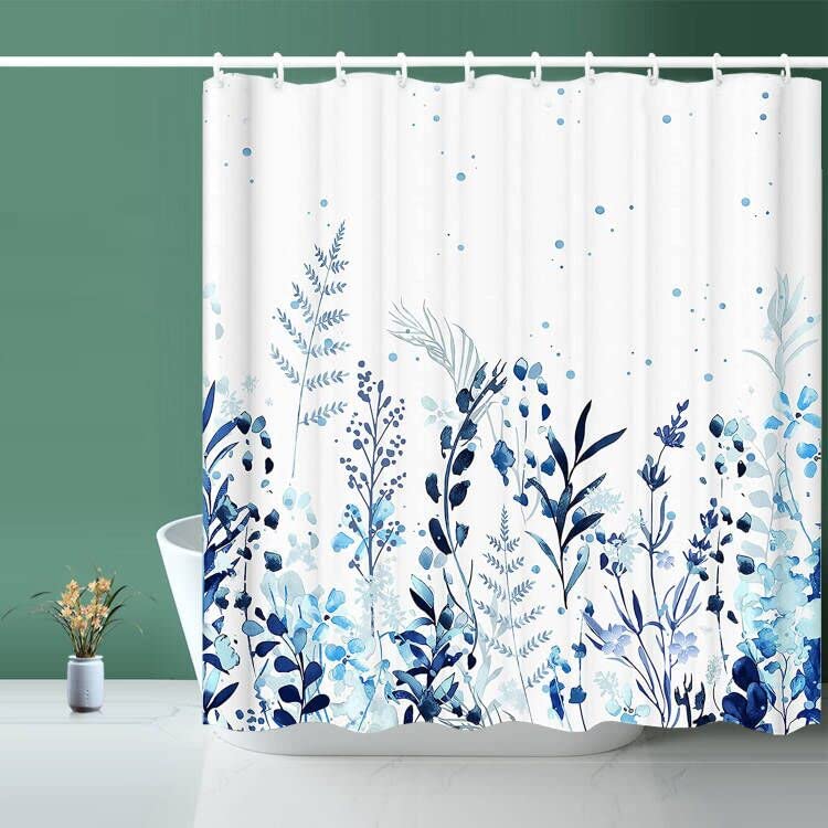 Niidder Shower Curtain  Fabric Shower Curtain Botanical Shower Curtain Blue  Hooks Hotel Shower Curtains for Bathroom with 12 Hooks Waterproof Shower Curtain Liner (72"" x 72"") - Image 1