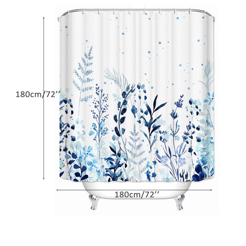 Niidder Shower Curtain  Fabric Shower Curtain Botanical Shower Curtain Blue  Hooks Hotel Shower Curtains for Bathroom with 12 Hooks Waterproof Shower Curtain Liner (72"" x 72"") - Image 4