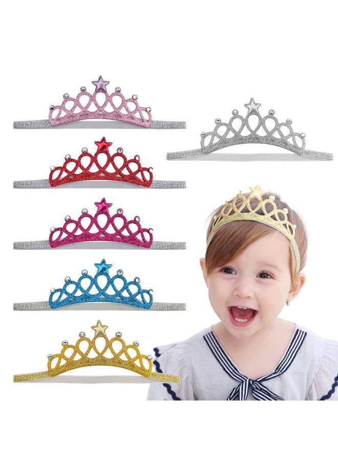 DonLeeving - 6 PACK Glitter Tiara Headbands for Girls, Elastic Princess Crown Hair Bands for Toddlers - Image 1