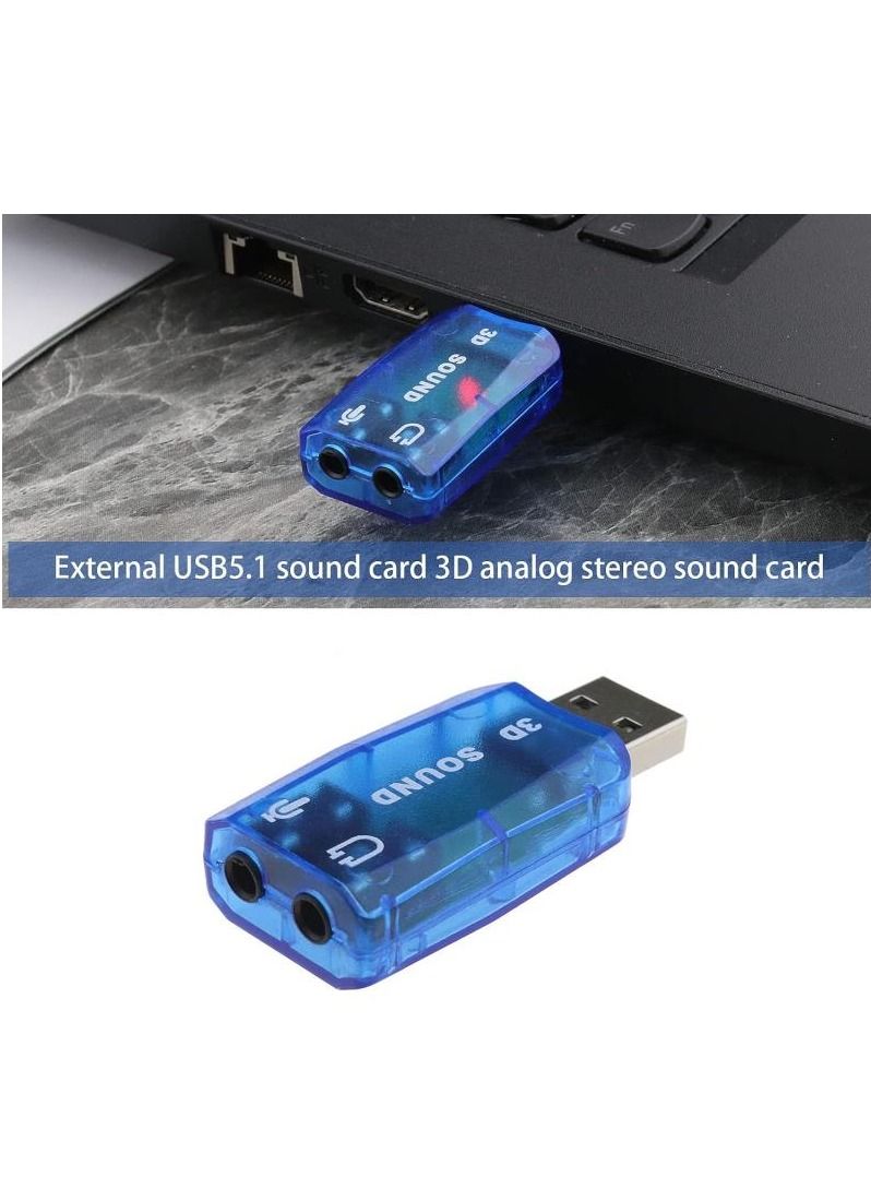 LEDIN 2PCS External 5.1 USB Stereo Sound Card with 3.5mm Headphone and Microphone Ports 3D Virtual 5.1 Channel Audio Adapter Compatible with Windows (Blue)  - Image 2