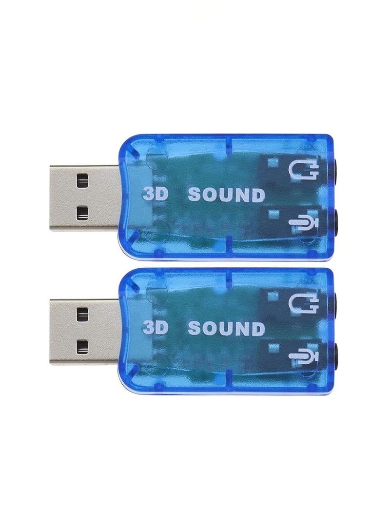 LEDIN 2PCS External 5.1 USB Stereo Sound Card with 3.5mm Headphone and Microphone Ports 3D Virtual 5.1 Channel Audio Adapter Compatible with Windows (Blue)  - Image 1