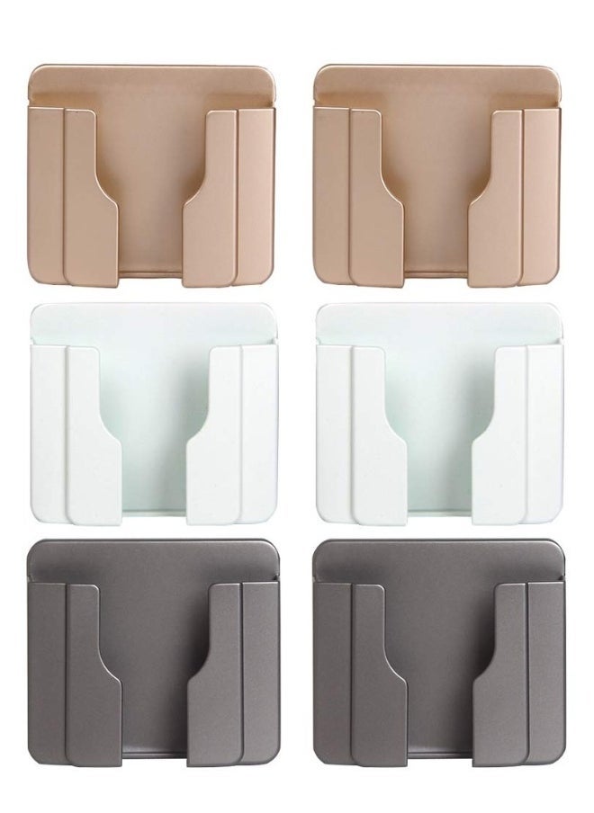 6Pcs Wall Phone Holder, Remote Control Storage Box Charging Rack for Mobile Phone , Wall-Mounted Storage Box for TV Remote Control Air Conditioner Remote Control Phone (White, Grey and Gold)