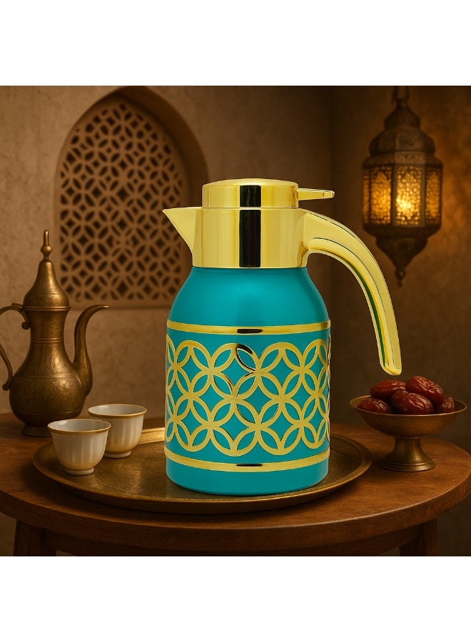 Sakura Train 1000ML Purely Hand-Painted Golden Luxury Thermal Coffee Carafe Insulated Stainless Steel Vacuum Coffee Carafe for Hot Liquids, Turkish Middle Eastern Style Stainless Steel Teapot Coffee Pot for Women, Men, Adults, Guests or For Tea Party - Best Gift Idea - Image 2