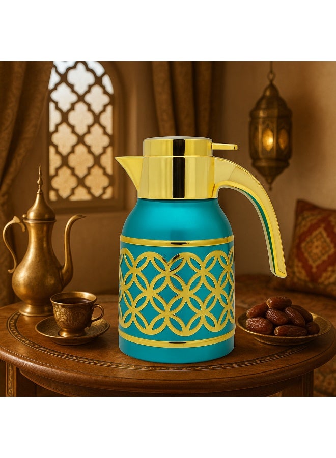 Sakura Train 1000ML Purely Hand-Painted Golden Luxury Thermal Coffee Carafe Insulated Stainless Steel Vacuum Coffee Carafe for Hot Liquids, Turkish Middle Eastern Style Stainless Steel Teapot Coffee Pot for Women, Men, Adults, Guests or For Tea Party - Best Gift Idea - Image 3