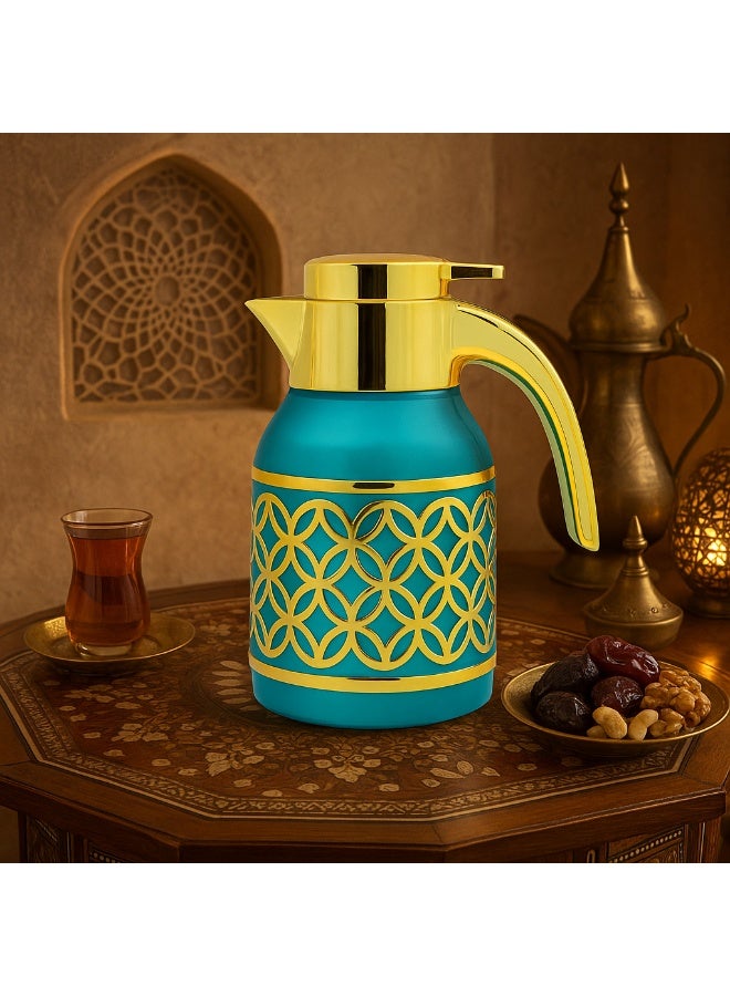 Sakura Train 1000ML Purely Hand-Painted Golden Luxury Thermal Coffee Carafe Insulated Stainless Steel Vacuum Coffee Carafe for Hot Liquids, Turkish Middle Eastern Style Stainless Steel Teapot Coffee Pot for Women, Men, Adults, Guests or For Tea Party - Best Gift Idea - Image 4