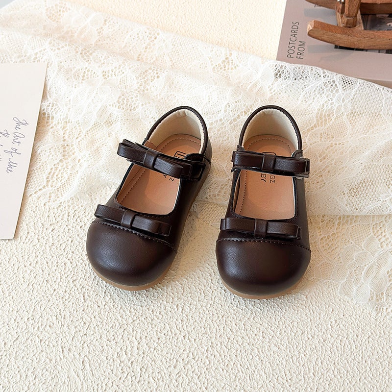 Genuine Leather Girls'' Princess Shoes with Soft Soles for Infants, Breathable Toddler Shoes for Kindergarten, Sports, Leisure, and Simple Walking Shoes - Image 1
