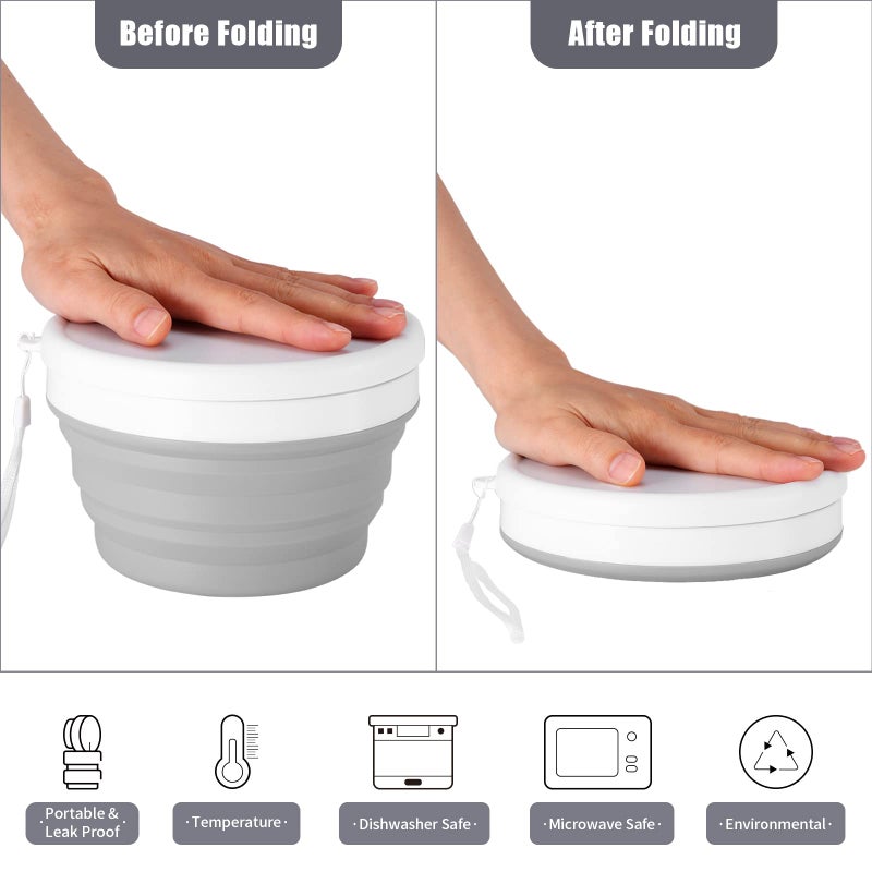 Odoland Camping Collapsible Silicone Cup and Bowl Set, Portable Mess Kit with Stainless Steel Spork and Lid for 1 Person Backpacking, Family Cookware, Hiking, Picnic, Travel - Image 3