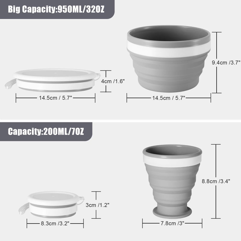 Odoland Camping Collapsible Silicone Cup and Bowl Set, Portable Mess Kit with Stainless Steel Spork and Lid for 1 Person Backpacking, Family Cookware, Hiking, Picnic, Travel - Image 4