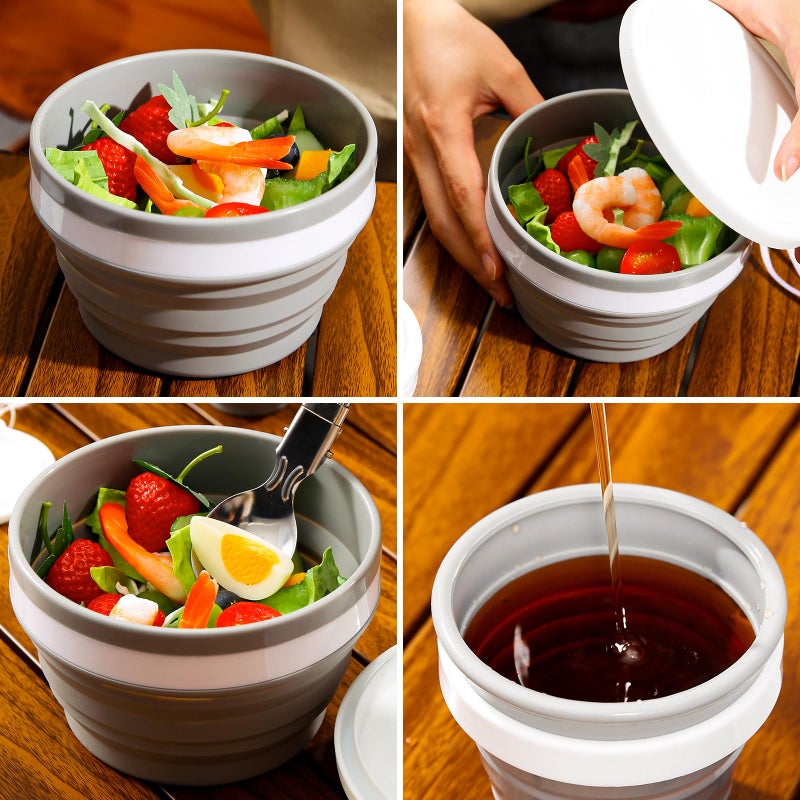Odoland Camping Collapsible Silicone Cup and Bowl Set, Portable Mess Kit with Stainless Steel Spork and Lid for 1 Person Backpacking, Family Cookware, Hiking, Picnic, Travel - Image 5
