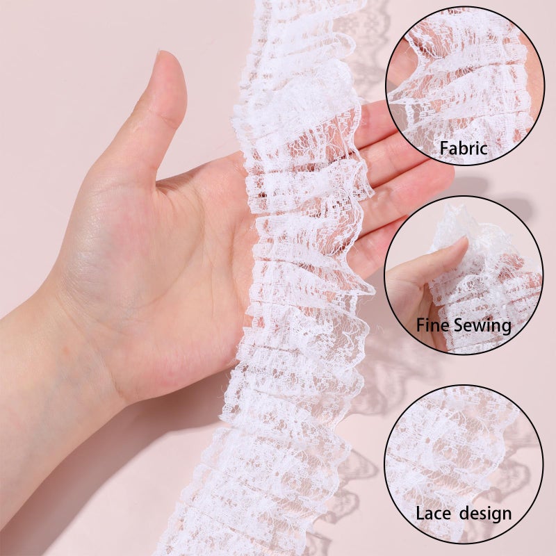 Yuomeaz 5.5 Yards Double Layer White Lace Ribbon, Vintage Ruffle Trim, 1.96 in Width Fabric Embroidered for Sewing, Clothes, Dresses, Craft, Bag, Gift Package, Bouquet, Wedding Decoration - Image 2