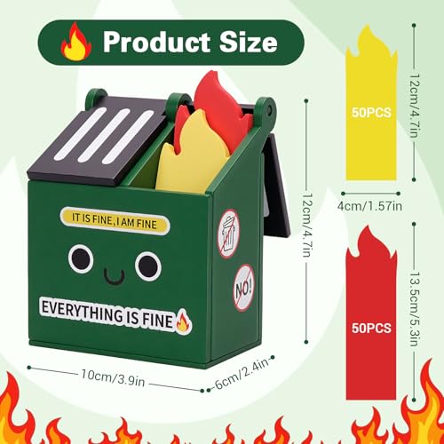 Dalycro Dumpster Fire Pencil Holder with 100 PCS Flame Sticky Notes – Funny Dumpster Fire Desk Accessories for Office Decor – Fun Gift for Men, Coworkers (Green) - Image 2
