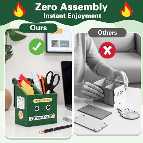 Dalycro Dumpster Fire Pencil Holder with 100 PCS Flame Sticky Notes – Funny Dumpster Fire Desk Accessories for Office Decor – Fun Gift for Men, Coworkers (Green) - Image 4