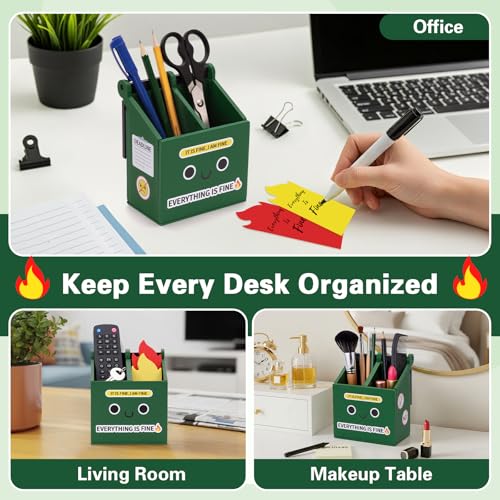 Dalycro Dumpster Fire Pencil Holder with 100 PCS Flame Sticky Notes – Funny Dumpster Fire Desk Accessories for Office Decor – Fun Gift for Men, Coworkers (Green) - Image 5