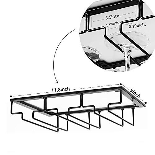 FOMANSH Wine Glass Rack - Under Cabinet Stemware Wine Glass Holder Glasses Storage Hanger 2 Pack Metal Organizer for Bar Kitchen Black - Image 5