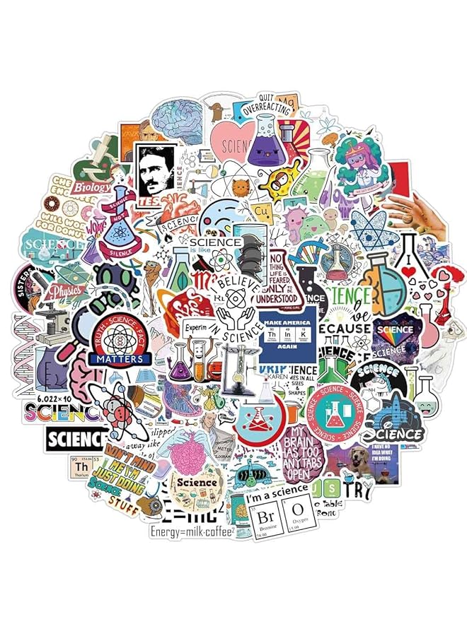 Excefore Science Stickers Pack 100 Pcs Physics Chemistry Biology Experiment Stickers For Laboratory Laptop Water Bottle Science Party Favors And Decor Waterproof Vinyl Laboratory Week Gifts - Image 2
