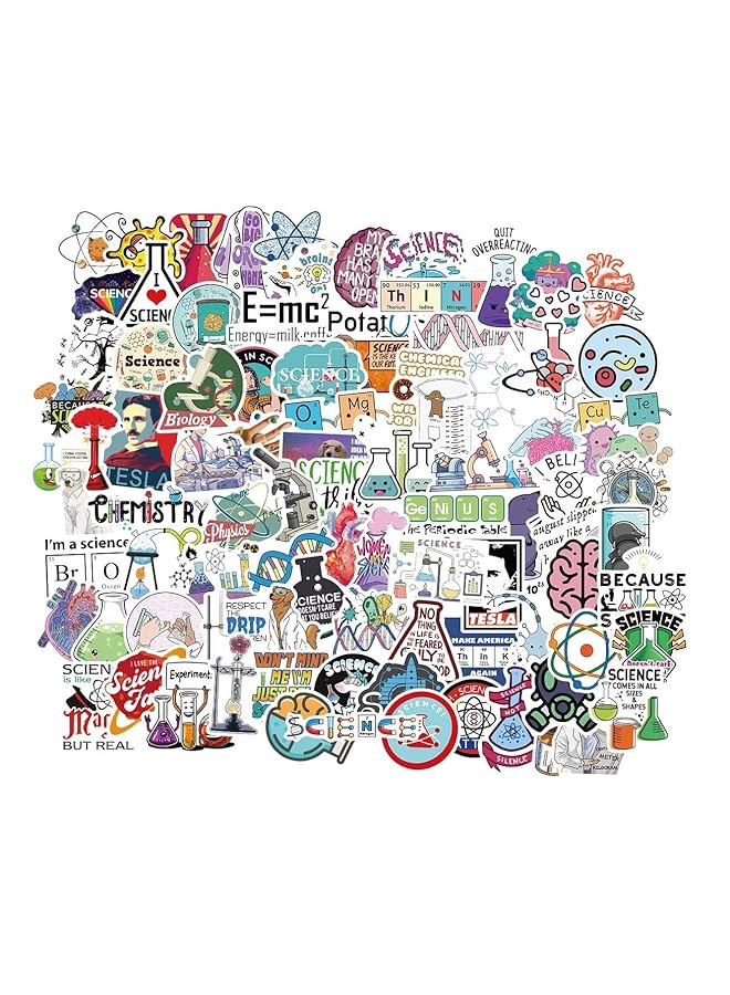Excefore Science Stickers Pack 100 Pcs Physics Chemistry Biology Experiment Stickers For Laboratory Laptop Water Bottle Science Party Favors And Decor Waterproof Vinyl Laboratory Week Gifts - Image 1