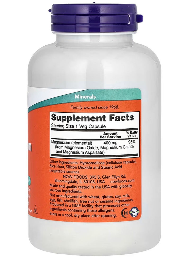 now Magnesium Dietary Supplement 400 mg - 180 Capsules - Image 2