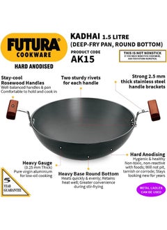 Hawkins Futura 1.5 Litre Deep Fry Pan, Hard Anodised Kadai, Round Bottom Kadhai, Small Kadai, Black - pzsku/ZFA3296277AFDA73494F2Z/45/_/1739212864/a204991a-1508-4441-b4f1-5151fa0fdc4f