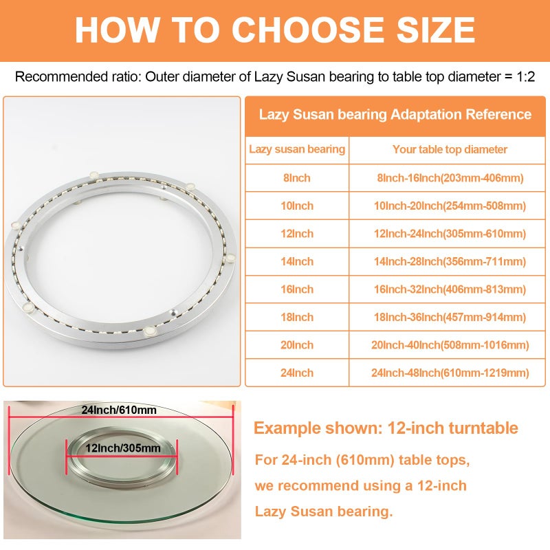 TamBee 20 Inch Lazy Susan Hardware Mute Turntable Bearing 450 lbs Load Capacity Heavy Duty Lazy Susan Parts Kit Rotating Ring Mechanism for Dining Tables, DIY Projects(Base Only) - Image 5