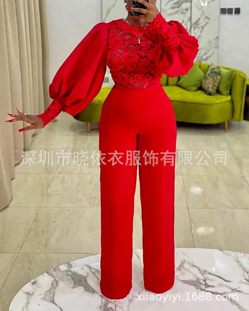 Best-Selling Women'S Yoga Wear Long-Sleeved Slim-Fitting High-Waisted Lace Jumpsuit - Image 1