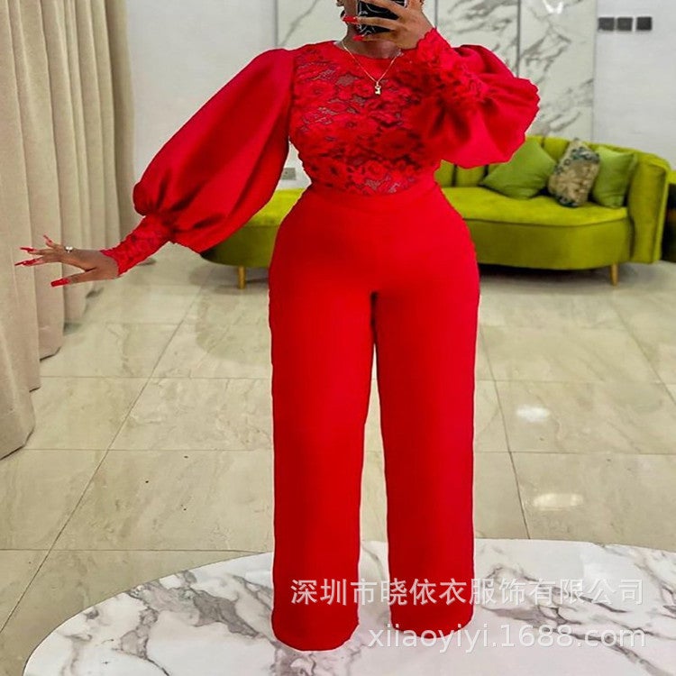 Best-Selling Women'S Yoga Wear Long-Sleeved Slim-Fitting High-Waisted Lace Jumpsuit - Image 2
