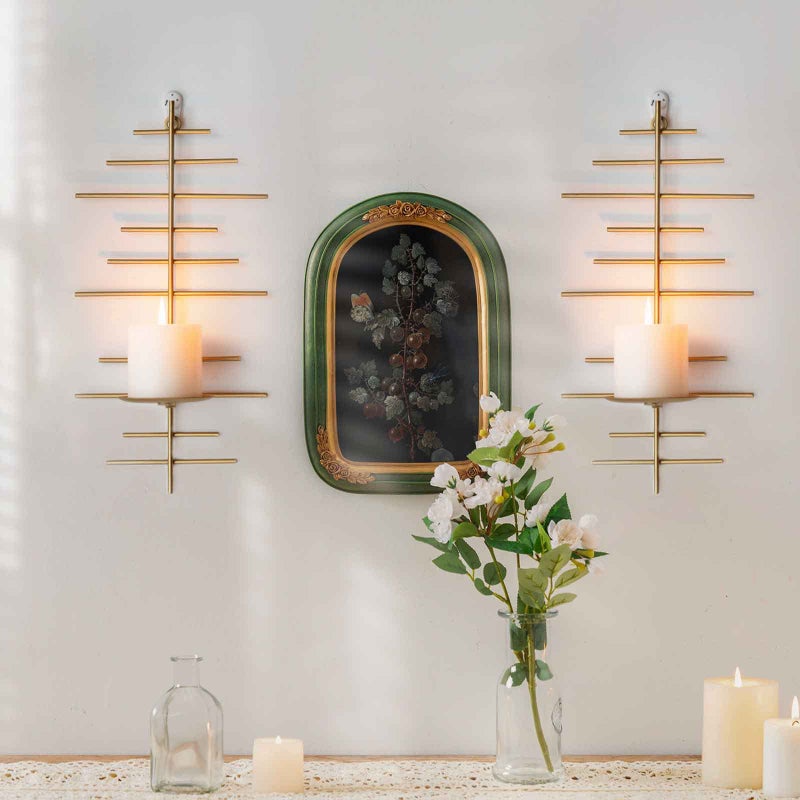 AIM & GGKK Gold Metal Candle Sconce Holder,Hanging Wall Mounted Candle Sconces Holder, Wall Sconces Decor for Bedroom,Bathroom, Dining Room and Office(Set of 2) - Image 1