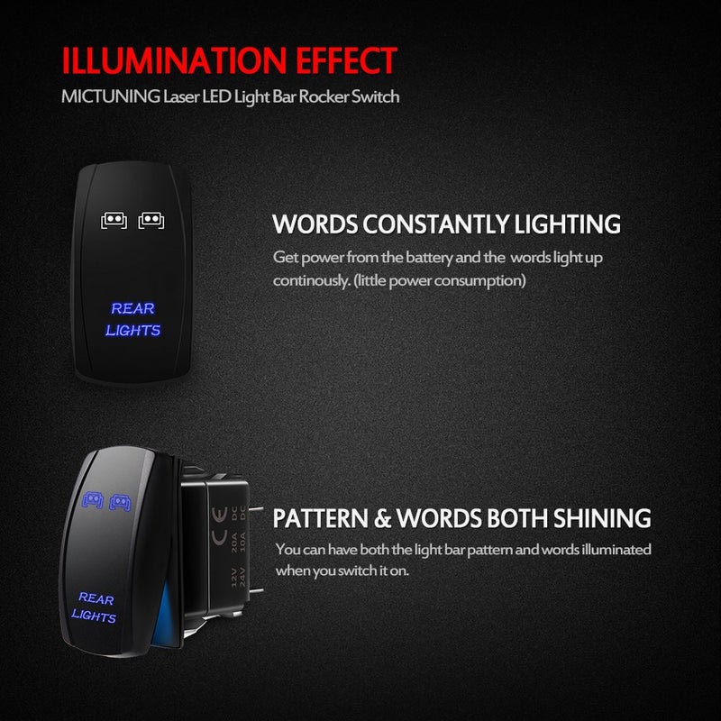 MICTUNING ميكتونينغ MIC-LSR12 مفتاح تشغيل وإيقاف خلفي 5 دبابيس مع ضوء LED 20A 12V، أزرق - Image 3