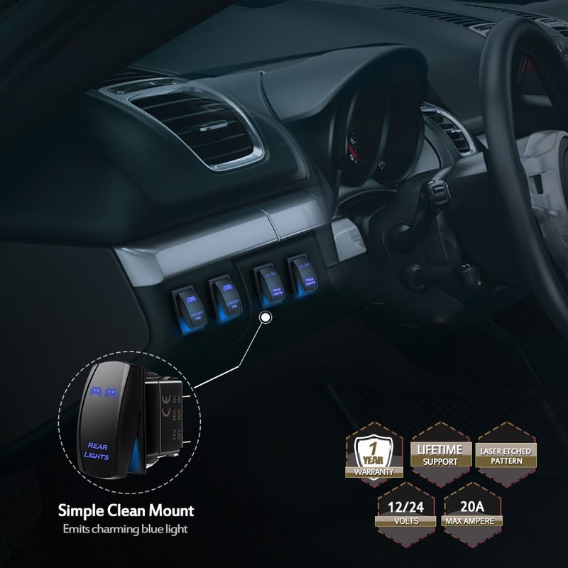 MICTUNING ميكتونينغ MIC-LSR12 مفتاح تشغيل وإيقاف خلفي 5 دبابيس مع ضوء LED 20A 12V، أزرق - Image 5