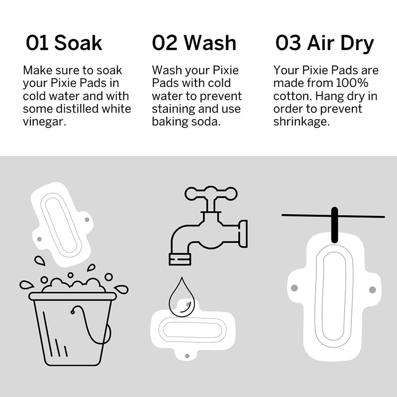 Pixie Cup Pixie Cotton Cloth Pads - 100% Organic Reusable Cotton -Ranked 1 for Softest Menstrual Pads - Machine Washable & Includes Free Wet Bag - Menstrual Liner Pads - Sanitary Napkins (Overnight) - Image 3