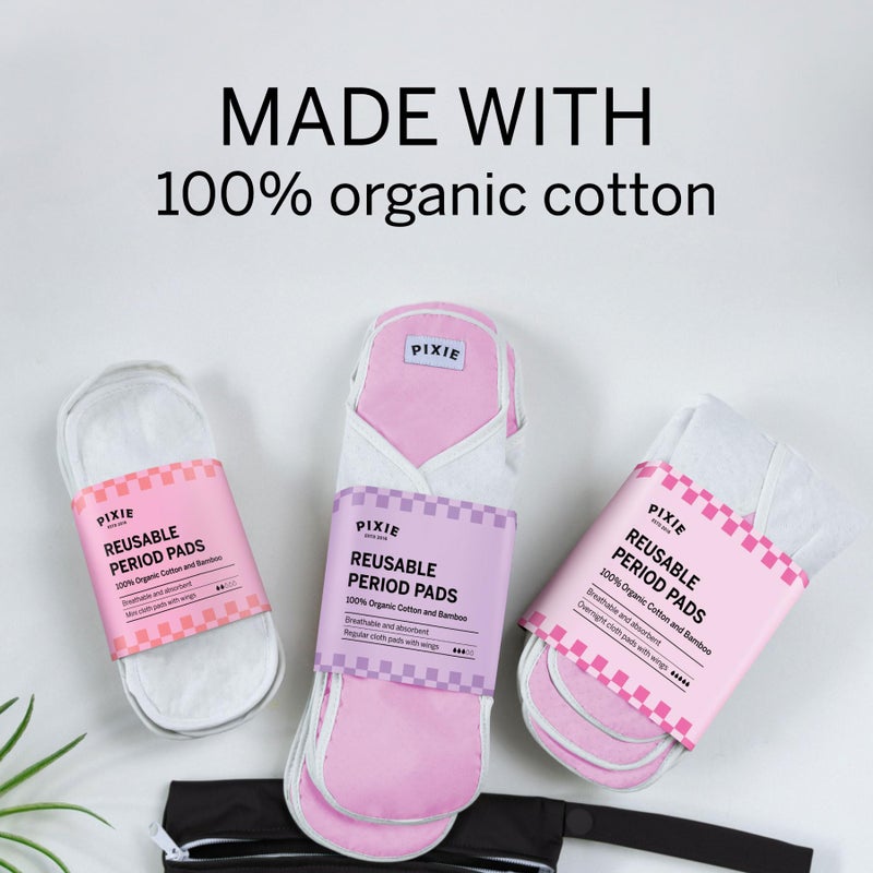 Pixie Cup Pixie Cotton Cloth Pads - 100% Organic Reusable Cotton -Ranked 1 for Softest Menstrual Pads - Machine Washable & Includes Free Wet Bag - Menstrual Liner Pads - Sanitary Napkins (Overnight) - Image 5