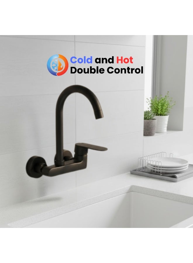 صنبور حوض مطبخ اقتصادي بفتحتين، صنبور مطبخ مثبت على الحائط، صنابير صنبور نحاسية للمطبخ - Image 3