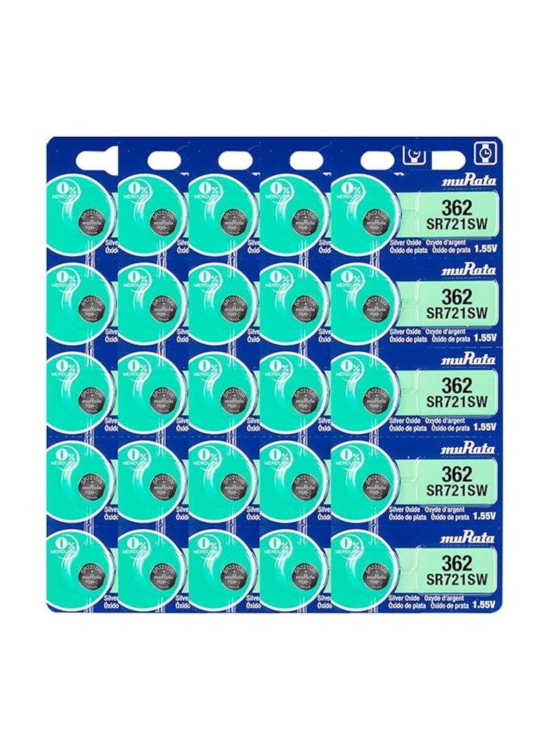 25-Pieces Murata SR721SW / 362 Silver Oxide 1.55V (muRata) Japan Batteries