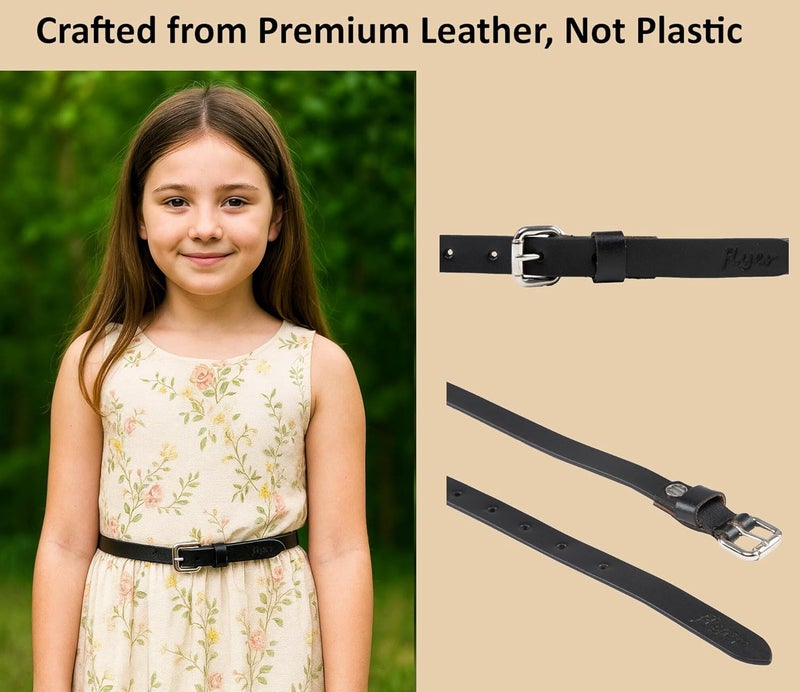 Flyer Girls Black Leather Belt – Genuine Leather Kids Belt for wear on Jeans, Dress, School & Party – Adjustable Stylish for Girls 2–14 Years | 2 Years Warranty BL1281 - Image 3