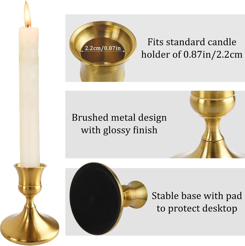 ALMEKAQUZ Vintage Brass Gold Taper Candle Holders Set of 4 - Image 3
