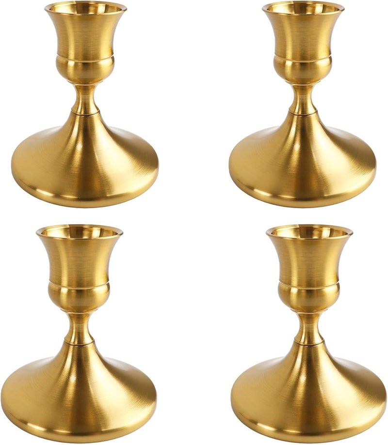 ALMEKAQUZ Vintage Brass Gold Taper Candle Holders Set of 4 - Image 1