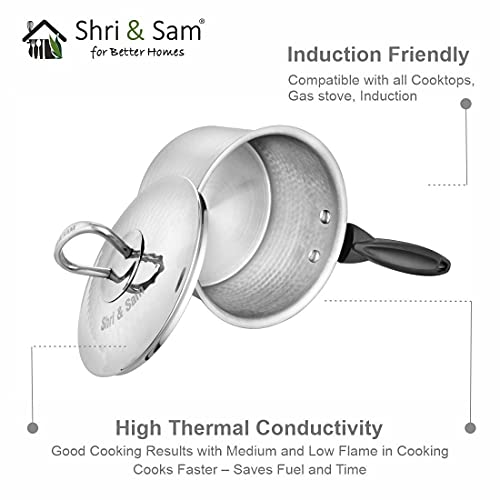 Shri & Sam Stainless Steel Heavy Weight Hammered Sauce Pan with Lid (12 cm, 0.9 L) - Image 5