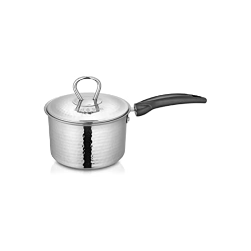 Shri & Sam Stainless Steel Heavy Weight Hammered Sauce Pan with Lid (12 cm, 0.9 L) - Image 1