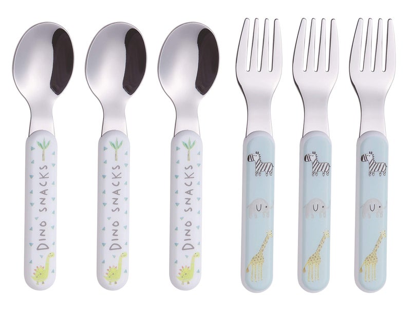 Annova ANNOVA Kids Silverware 6 Pieces Stainless Steel Childrens Flatware Set 3 x Forks 3 x Dinner Spoons Plastic Handle Toddler Utensils Without Knives for Babies Infants BPA Free  Cute Animals