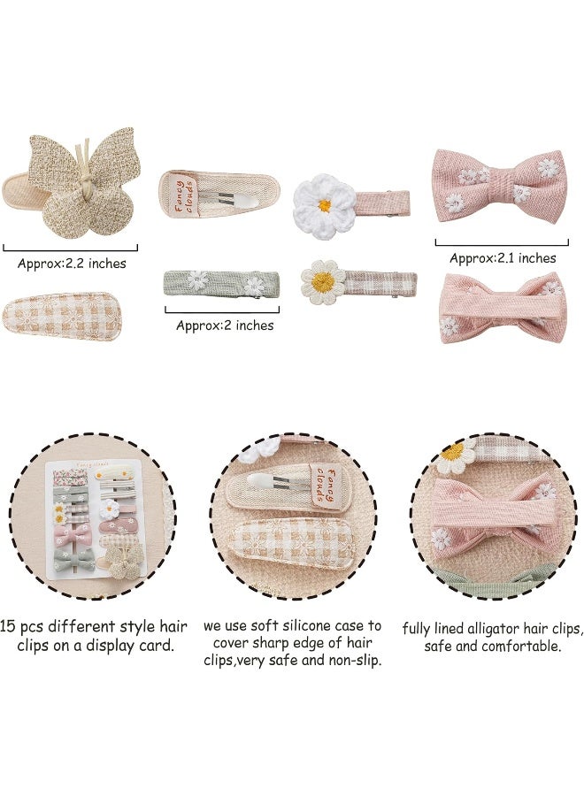 Fancy Clouds 15 Pcs Hair Clips for Girls with Bows Butterfly Flower - Image 4