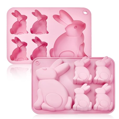 Dootafy 6” Bunny Chocolate Candy Molds, 2 Pack Easter Silicone Molds Small Bunny Baking Pan for Chocolates Candy Muffin Brownie & Mini Cakes Making, Rabbit Cake Mold Easter Baking Supplies - Image 1