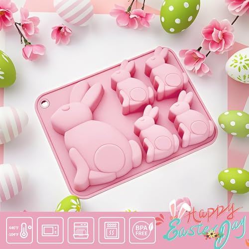 Dootafy 6” Bunny Chocolate Candy Molds, 2 Pack Easter Silicone Molds Small Bunny Baking Pan for Chocolates Candy Muffin Brownie & Mini Cakes Making, Rabbit Cake Mold Easter Baking Supplies - Image 4